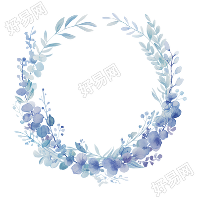 水彩花环蓝紫色插图