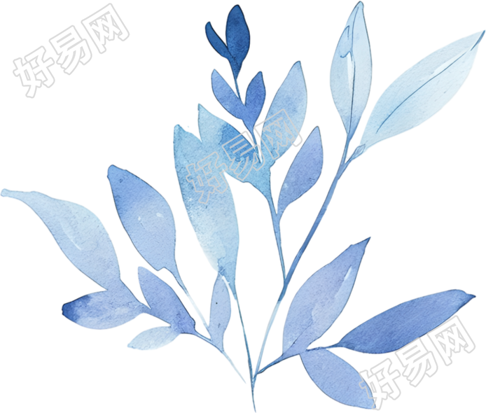 水彩叶子浅蓝色元素