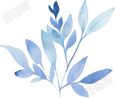 水彩叶子浅蓝色元素