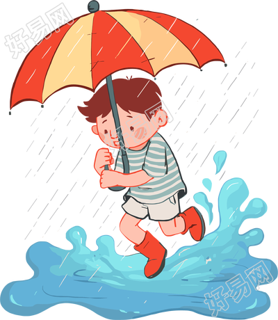暴风雨中的男孩插画