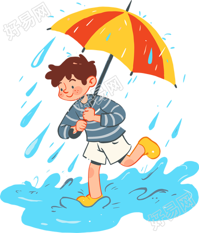 打伞男孩暴风雨元素