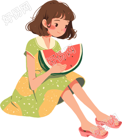 吃西瓜平面插画