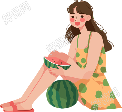 吃西瓜插画PNG素材