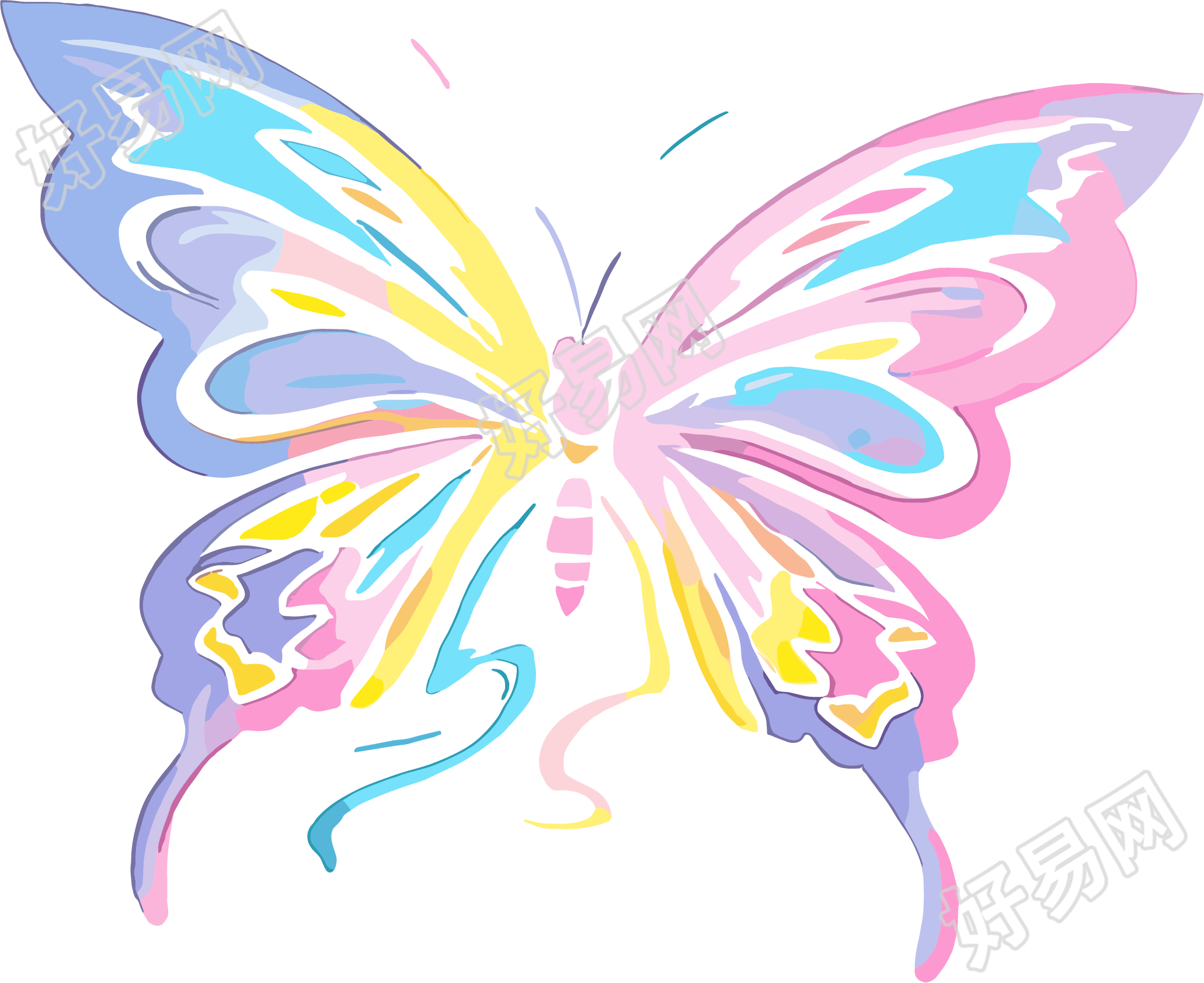线条蝴蝶彩色插图