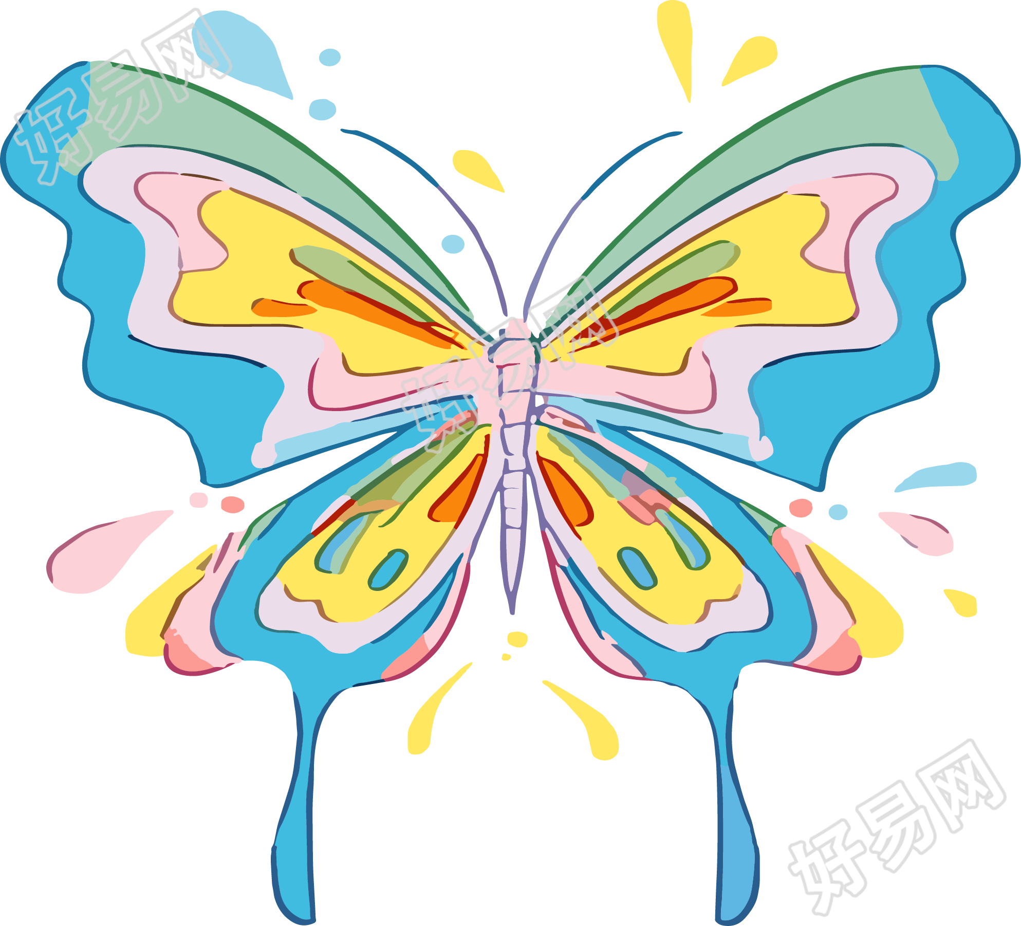 线条蝴蝶彩色插画