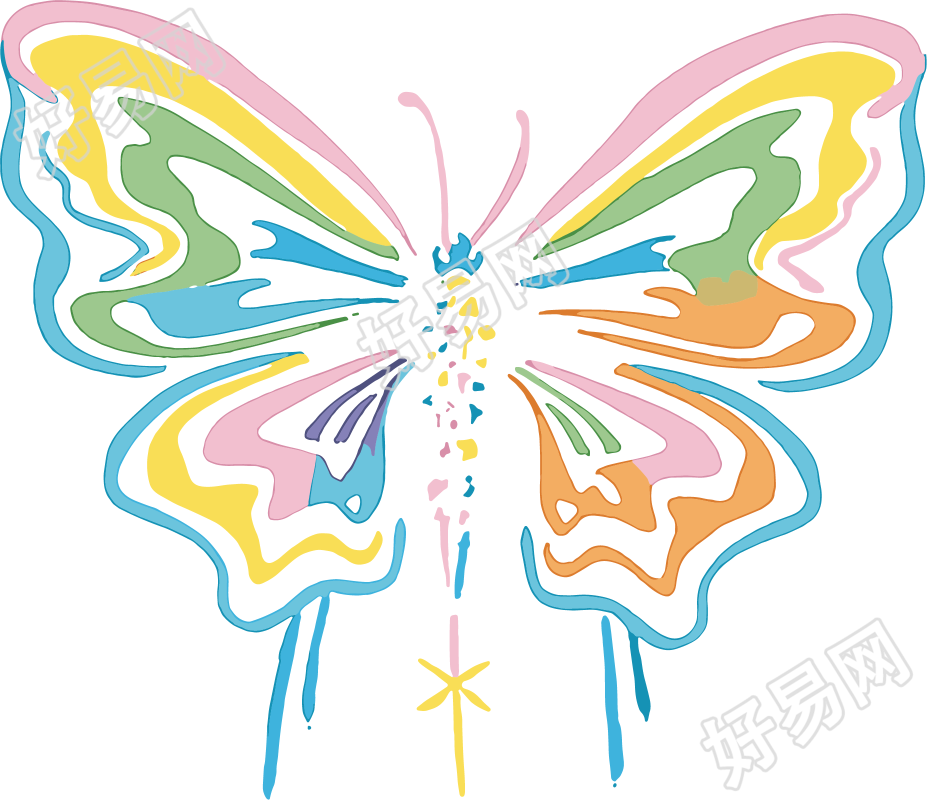 线条蝴蝶复古插画