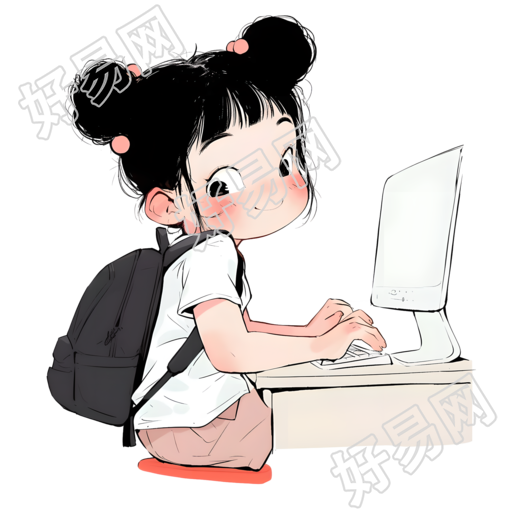 可爱小女孩玩电脑素材