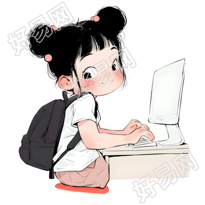 可爱小女孩玩电脑素材