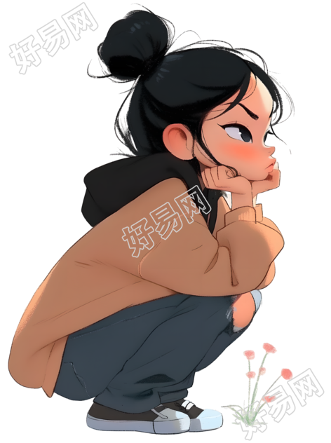 可爱小女孩生闷气插画