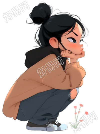 可爱小女孩生闷气插画