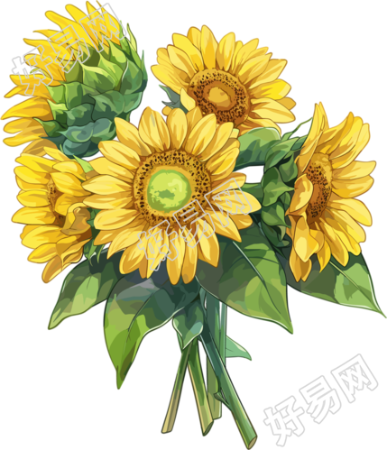 向日葵花束简约插图