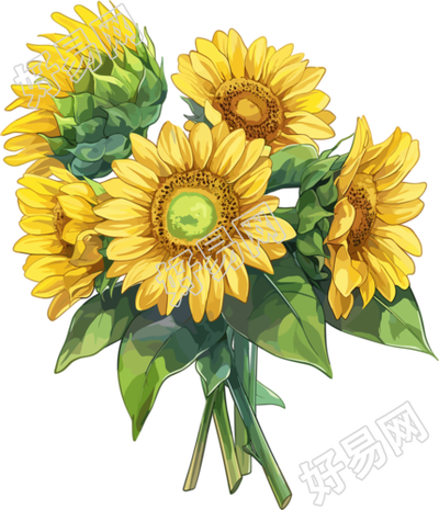 向日葵花束简约插图