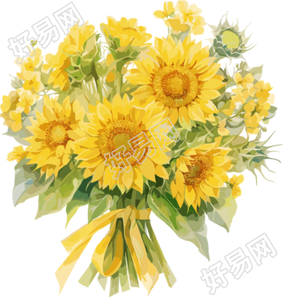 向日葵花束水彩插图