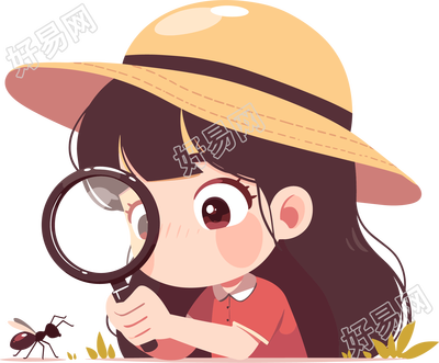 卡通孩子观察昆虫插画