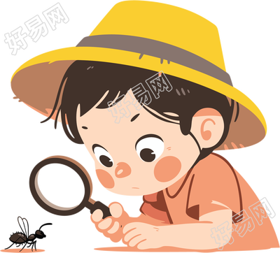 卡通孩子观察昆虫插图