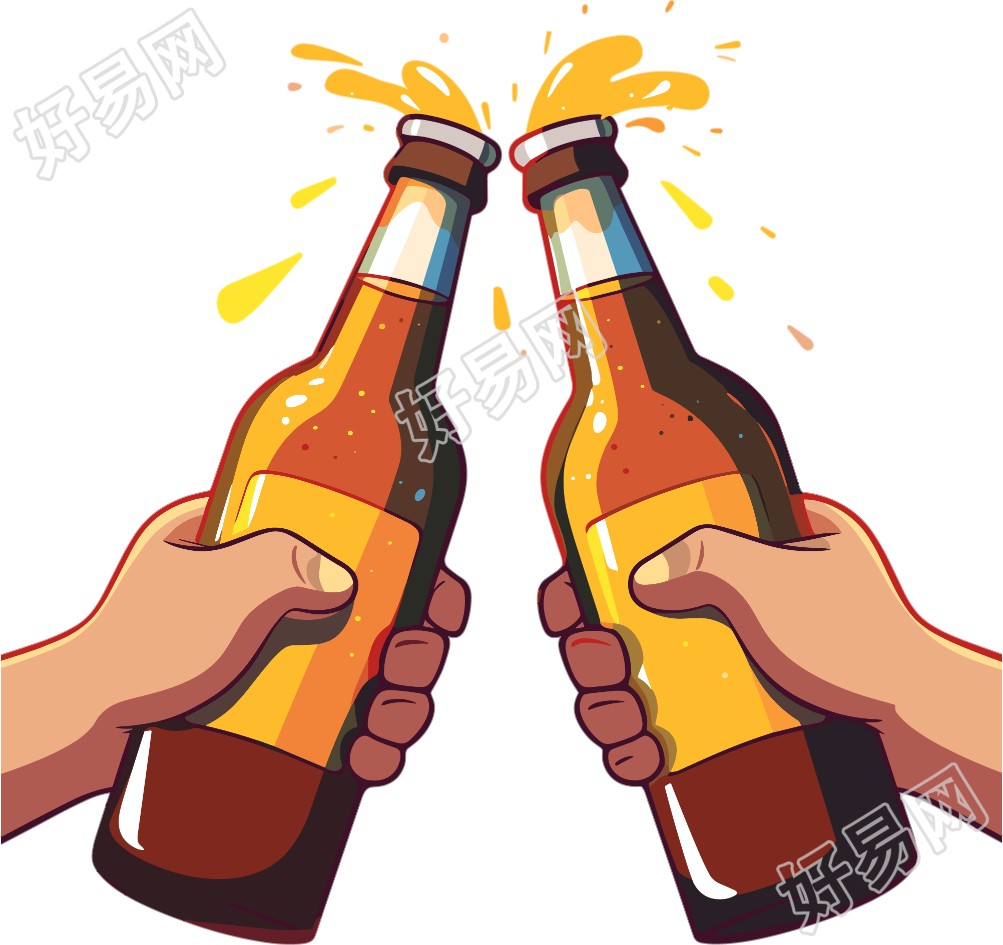 啤酒瓶对撞插画