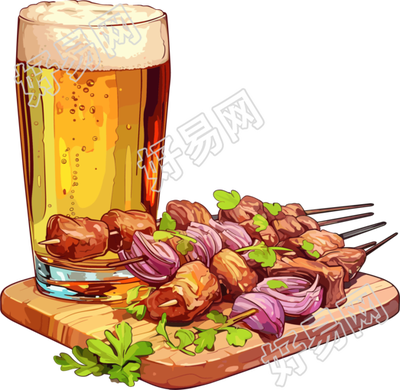 啤酒烧烤矢量插画