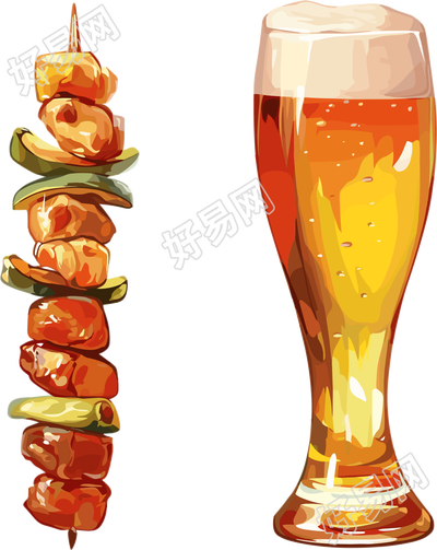 啤酒烧烤插画