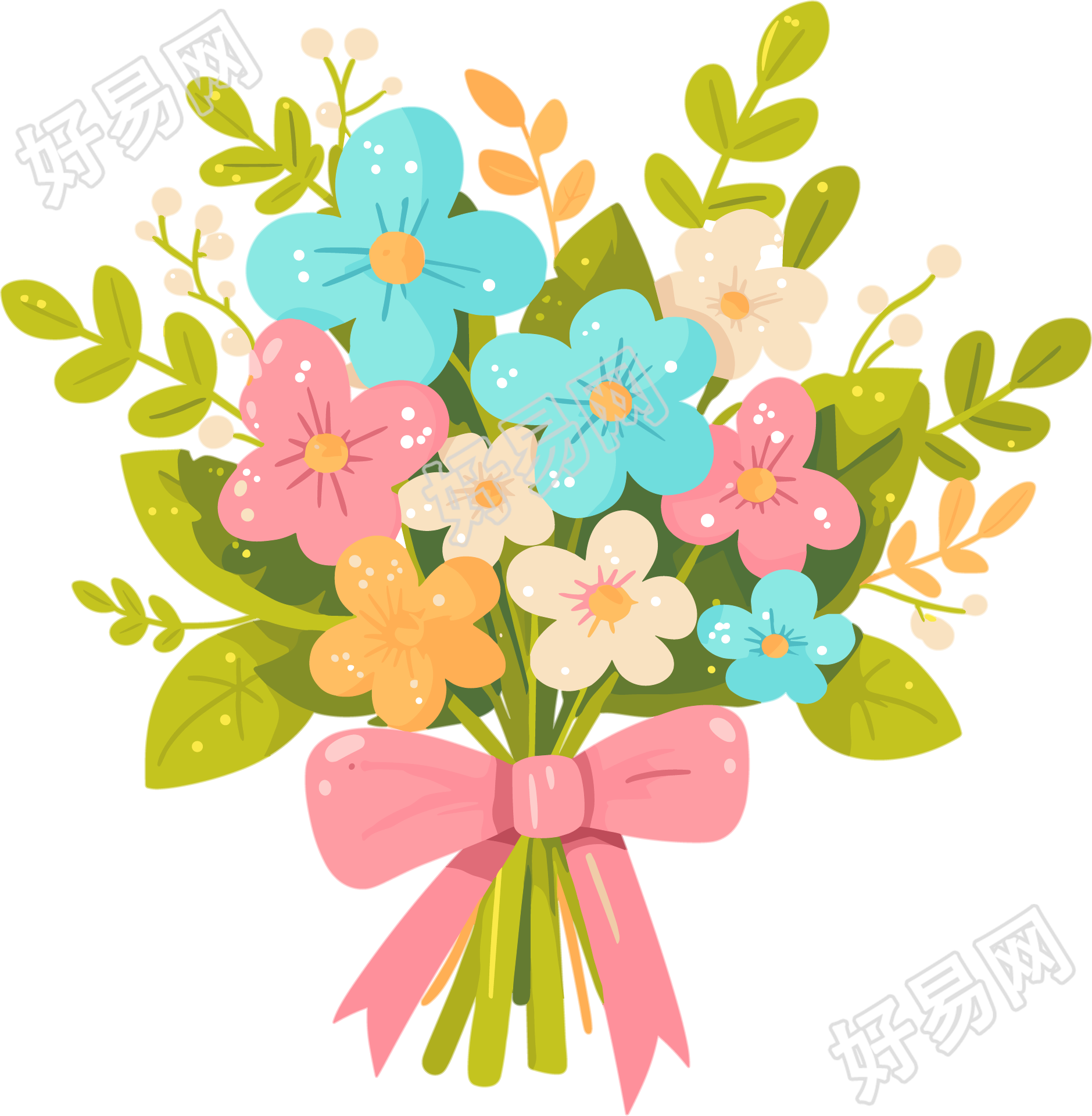 水彩花束卡通元素