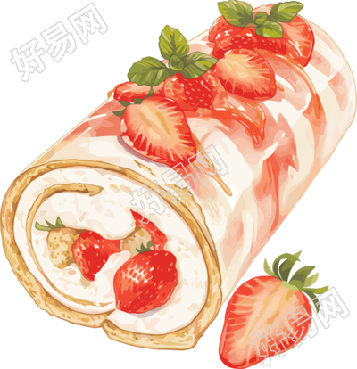 草莓卷插图素材