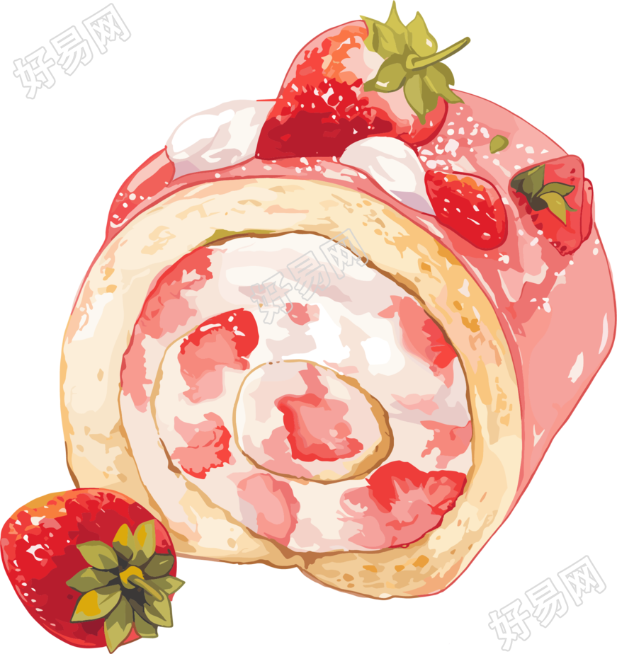草莓卷插画设计元素