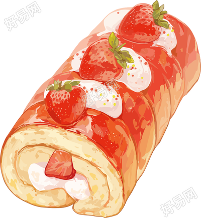 草莓卷水彩插图