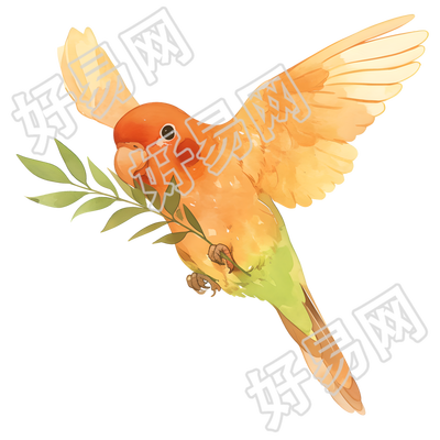 水彩鸟彩色插画