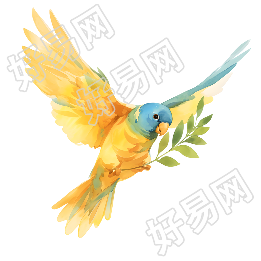水彩鸟彩色插图