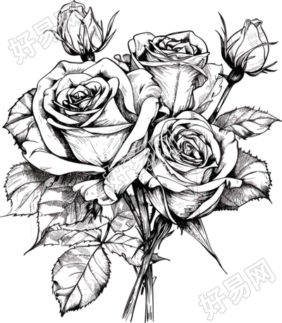 玫瑰花素描插画素材
