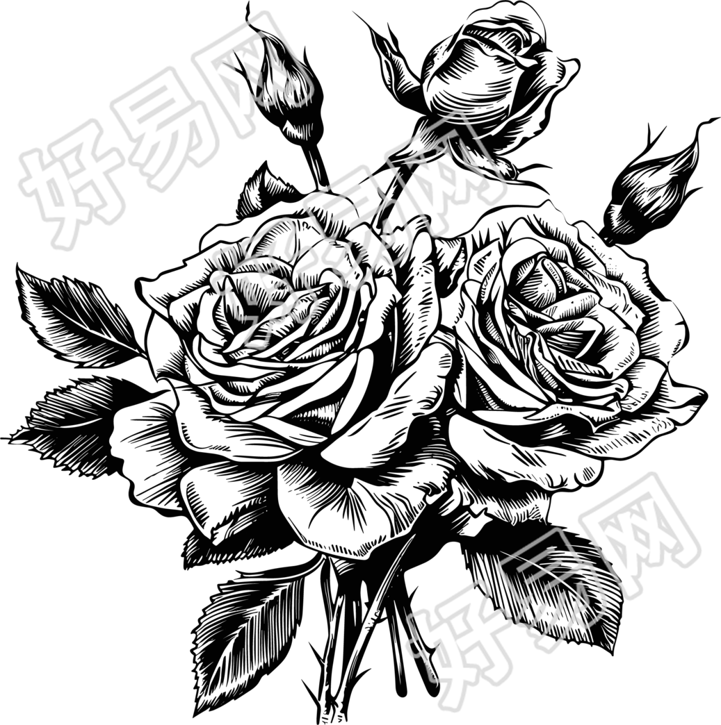 玫瑰花素描插画设计