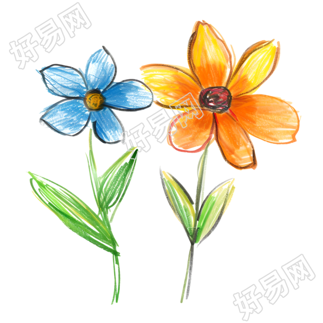 蜡笔画小花素材