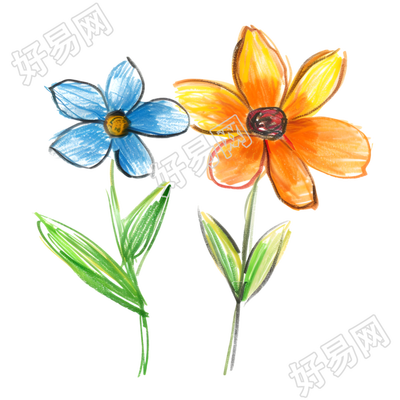 蜡笔画小花素材