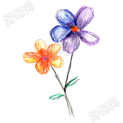 蜡笔画小花插画