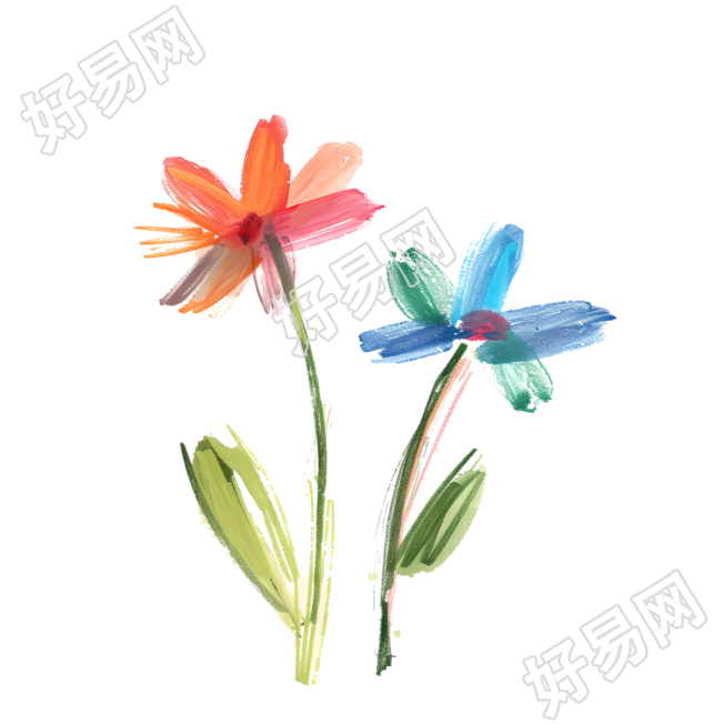蜡笔画小花元素