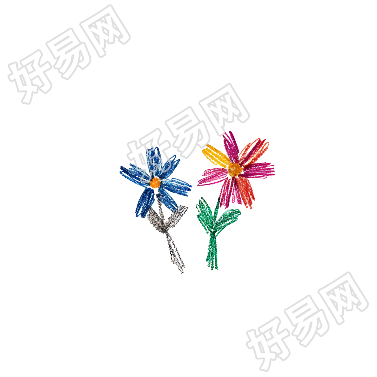 蜡笔画小花商用插图