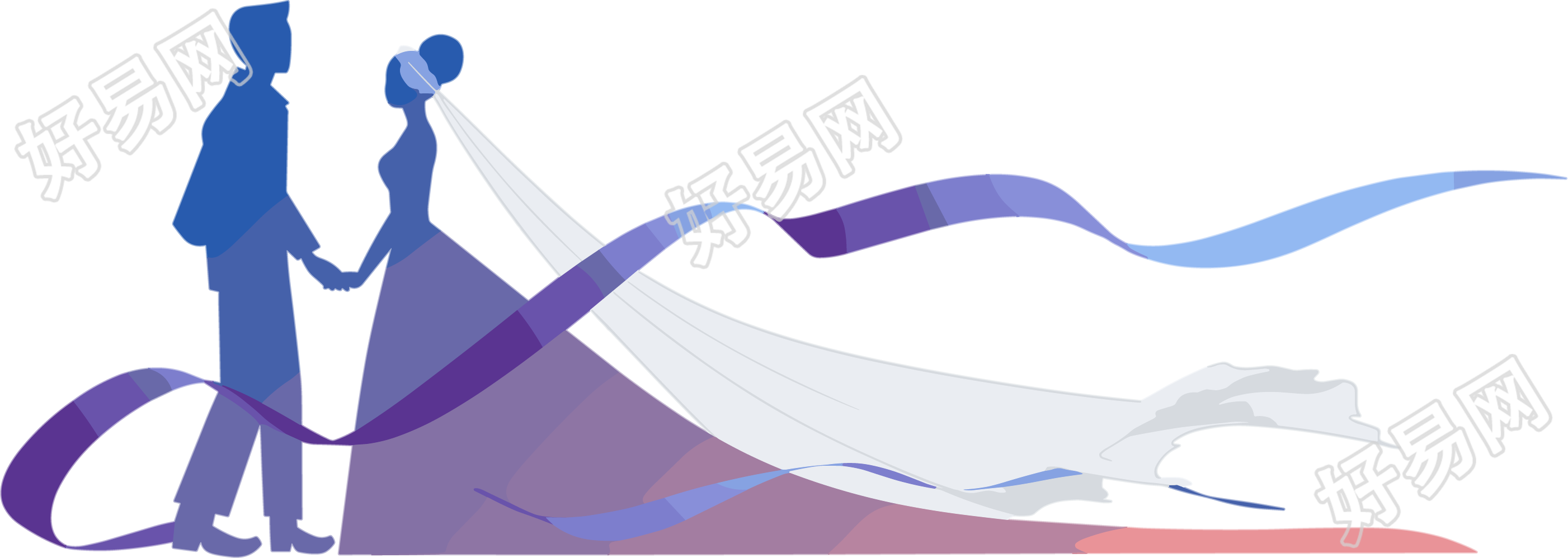 七夕情侣剪影插画