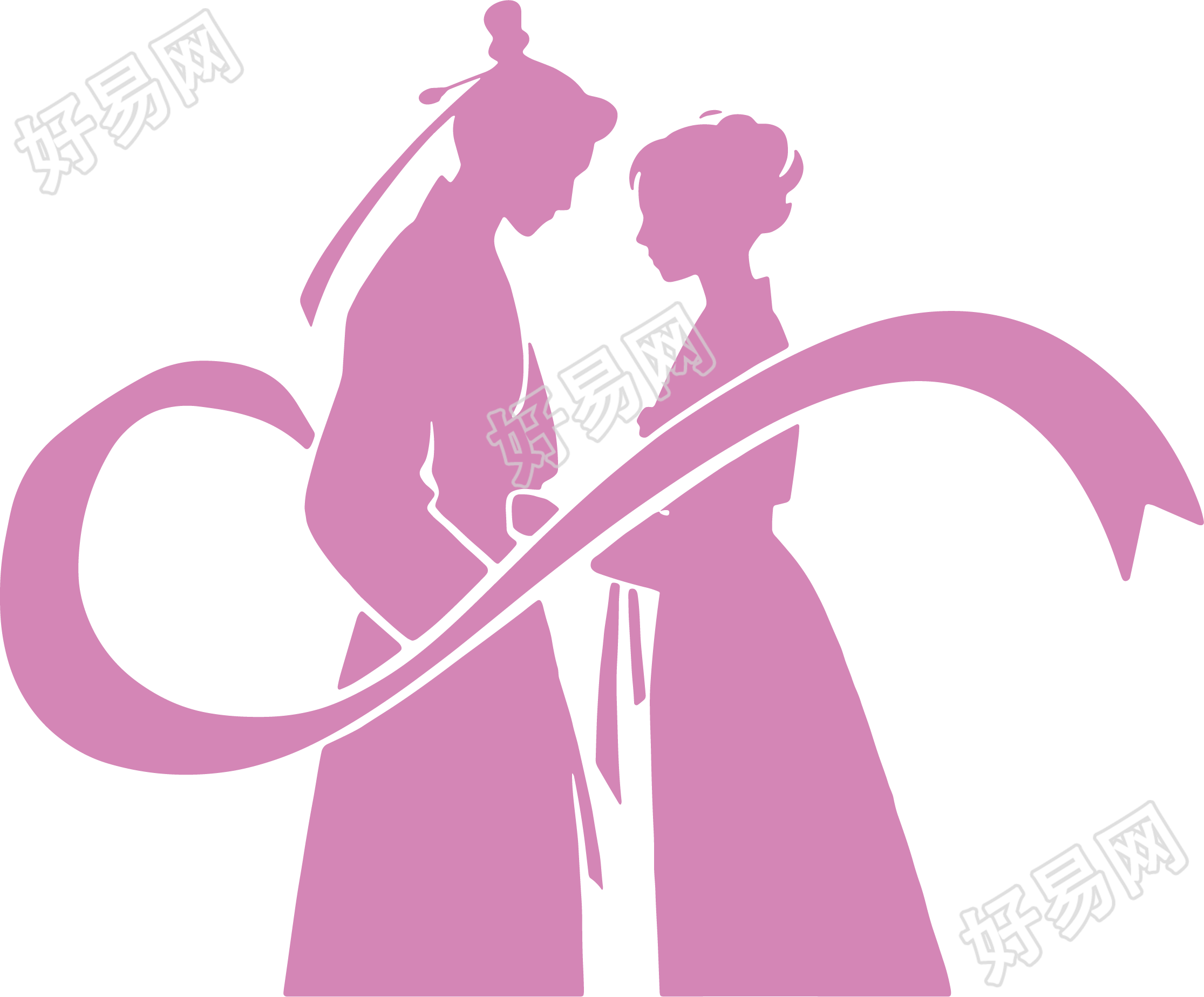 七夕牛郎织女剪影元素
