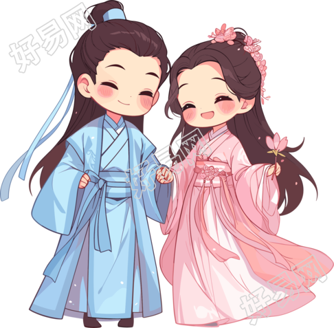 七夕牛郎织女插画设计元素