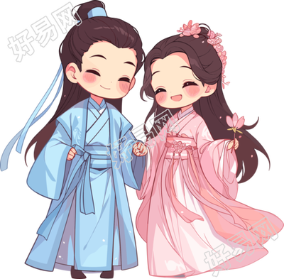 七夕牛郎织女插画设计元素