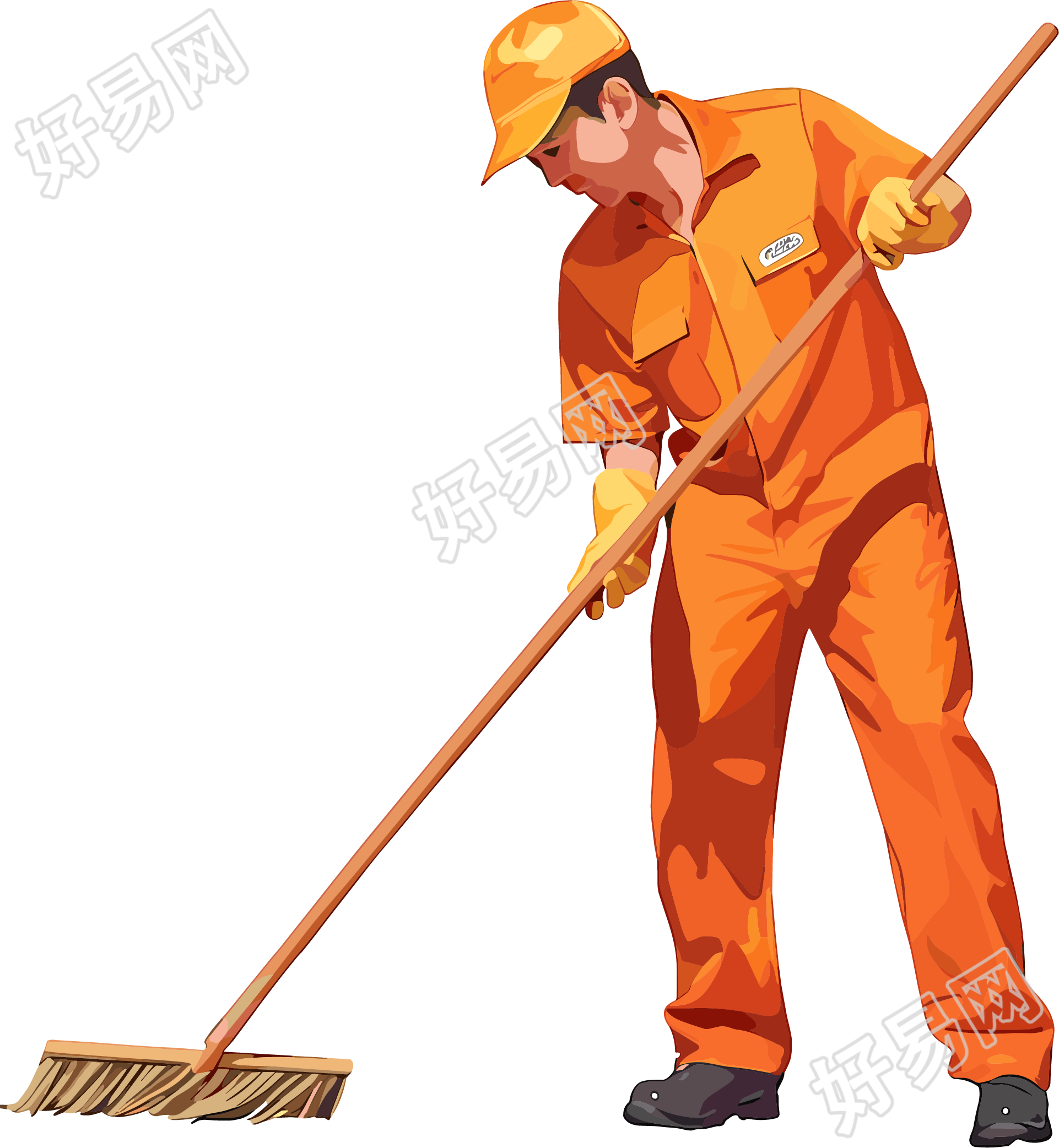 环卫工扫地插画