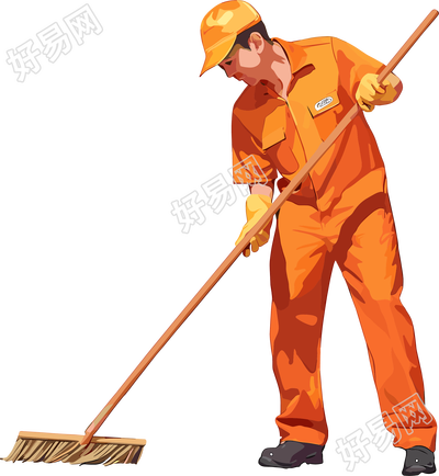 环卫工扫地插画