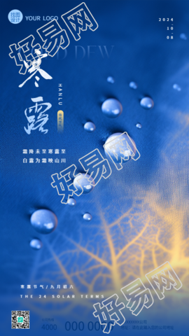 寒露节气蓝色极简风手机海报