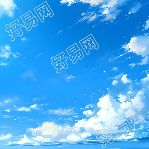 蓝天白云水彩插画