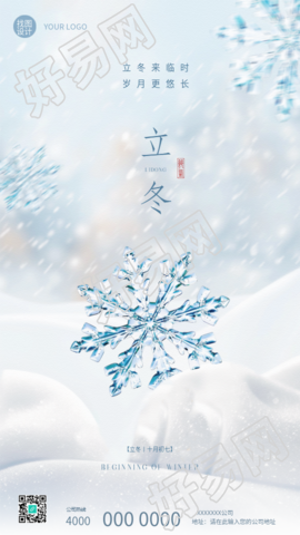 立冬节气唯美雪花简约手机海报