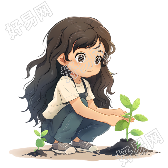 小女孩种树素材
