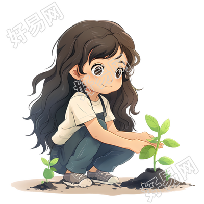 小女孩种树素材