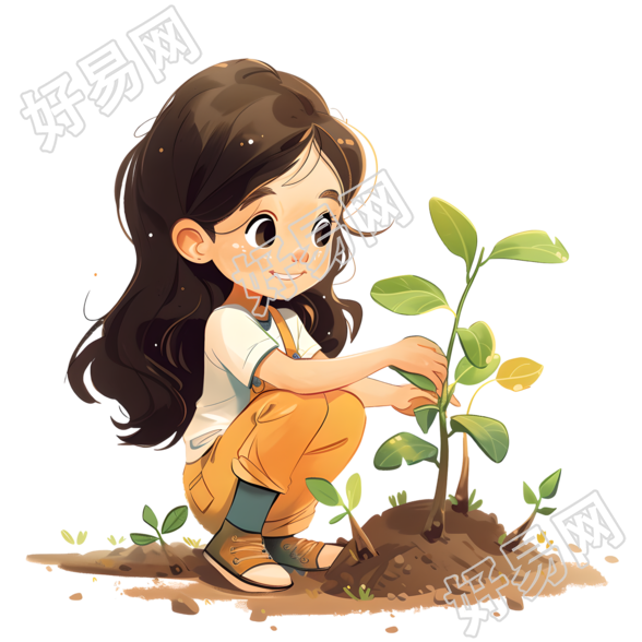 可爱儿童种树插图