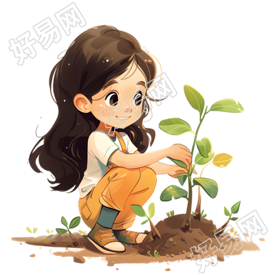 可爱儿童种树插图