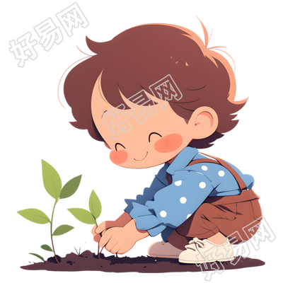动漫儿童种树插图
