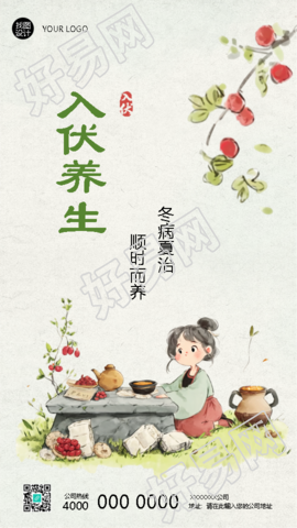 入伏养生清新简约风格手机海报
